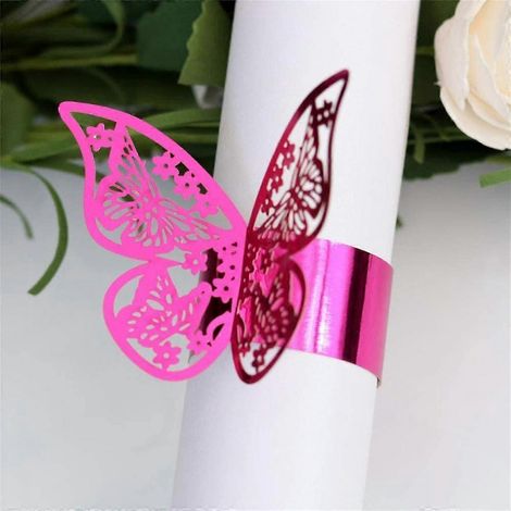 Shxx Lot de 100 ronds de serviette en papier papillon 3D, idéaux pour les mariages, les fêtes, la décoration de table et les restaurants (rose réfléchissante) B83220 (1/5)