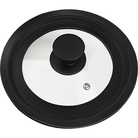 22cm Glass Lid with Graduated Silicone Rim and Steam Hole - Fits 18, 20 and 22cm for Pot and Pan, Black Silicone (1/5)