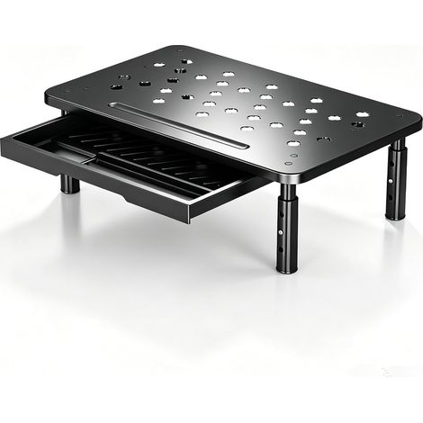 Rehausseur Ecran PC Bureau,Support Moniteur avec Tiroir,3 Hauteurs Réglables Réhausseur D'Écran pour Moniteur,Ordinateur Portable,Imprimante Jusqu'à 20 kg (1/5)
