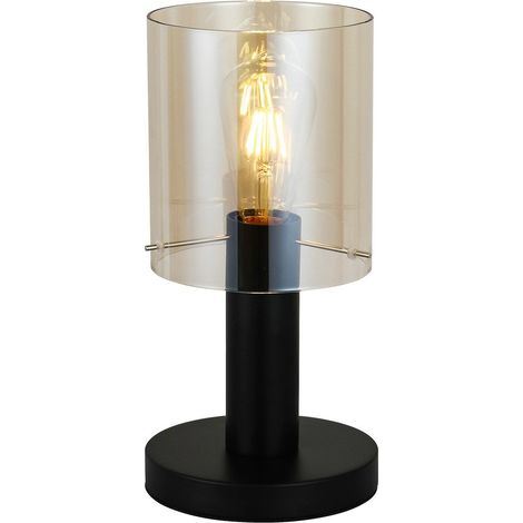 Italux Sardo - Moderne Tischlampe Schwarz 1 Leuchte mit Bernsteinschirm, E27 (1/2)