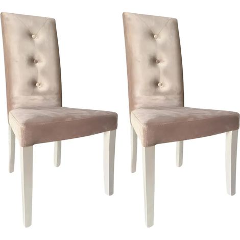 Set 2 Sedie Imbottite Velluto Tortora 3 Bottoni da Interno 47x46x101 cm