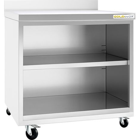 Meuble bas inox ouvert 800x600 mm adossé sur roulettes PREMIUM - GOLDINOX (1/3)