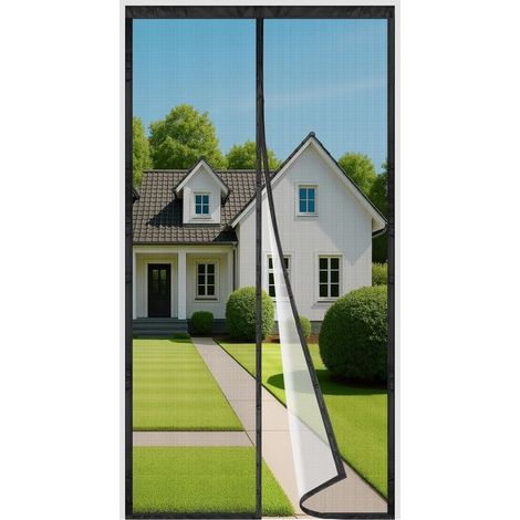 Moustiquaire Porte Fenêtre 60x180cm, Rideau Porte Magnétique Anti Mouche, Se Ferme Automatiquement, Filet Fin et Résistant, Largeur Supérieure Jusqu'à 3,8cm, Bande Adhésive Incluse, Noir (1/5)