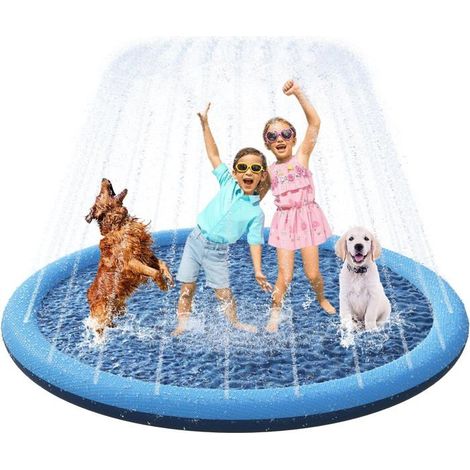 Piscine Chien ,epaississant,tapis jeu eau eclaboussures antidrapant , portable durable pliable , Bleu 170cm (1/4)