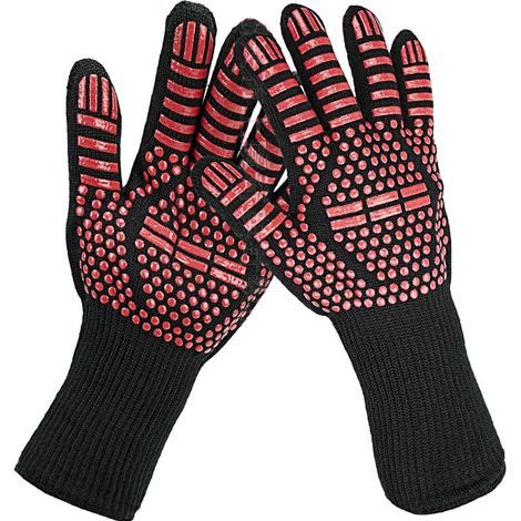 Gants de four à micro-ondes résistants à la chaleur, en silicone ignifugé haute température (trois rouges), pour griller. (1/5)
