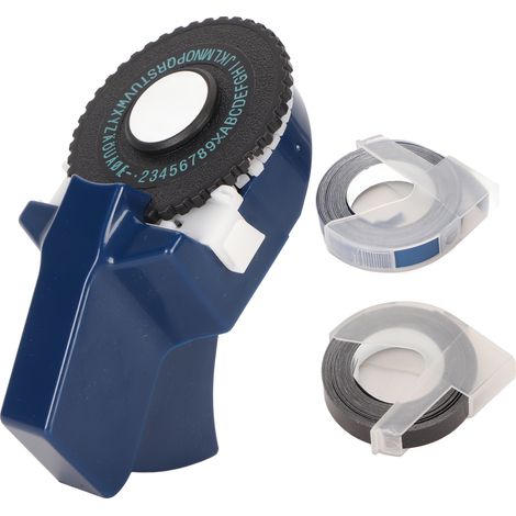 Étiqueteuse sans encre bleu foncé, design ergonomique, portative, facile à utiliser, avec rubans pour bricolage et DIY, fabrication d'étiquettes en relief. (1/5)