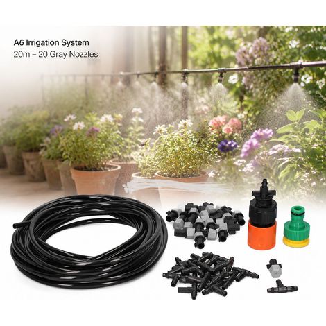 Toivize-Système d'irrigation A6 - 20m - 20 buses brumisation plastique gris pour jardin serre balcon arrosage automatique anti-colmatage (1/4)