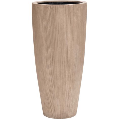 Pot de fleurs haut Java Stripe en fiberstone beige crème avec rayures pour intérieur et extérieur - PANGIVO (1/3)