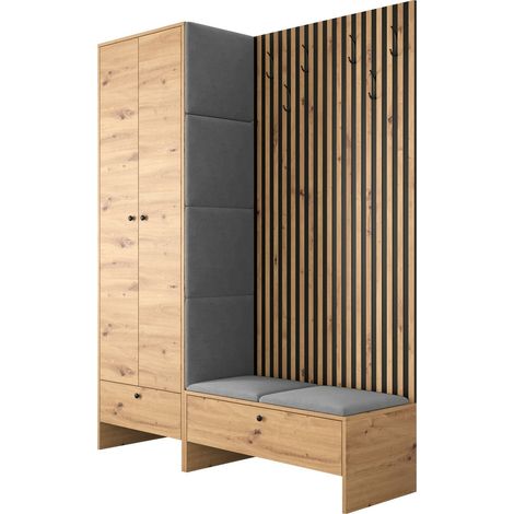 Conjunto para recibidor Donio III, Roble Artisan + Manila 16, 206x145x44cm, Aglomerado laminado, Tapiz, Colocada