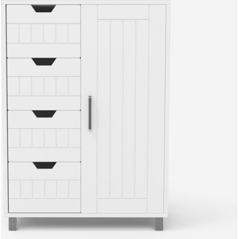 Ahd Amazing Home Design – Commode blanche 4 tiroirs 1 porte latérale – Dimensions 60x30x78,5 cm – Structure en bois solide – Design moderne et épuré