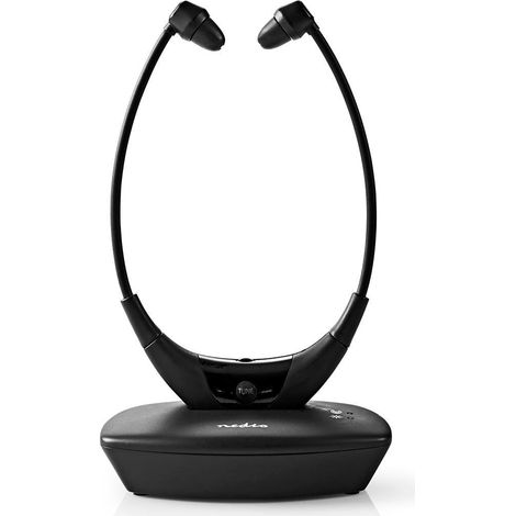Auriculares inalámbricos para televisión RF En la oreja Duración máxima de la batería: 4,5 horas 35 metros Audio Digital Base de batería Control de equilibrio Negro (1/5)