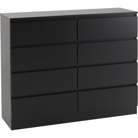 Malvern 8 Drawer Chest - L40 x W121.5 x H100 cm - Black