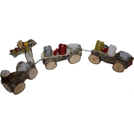 Treno in legno trenino con vagoni centro tavola idea regalo candele dell avventoluci led addobbi decorazioni natalizi (1/5)