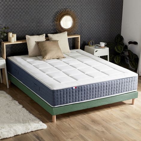 Ensemble Matelas hybride 7 zones + Mémoire de forme + Sommier KING STYLE Fabriqué en France 160 x 200 Sommier Vert celadon (1/5)