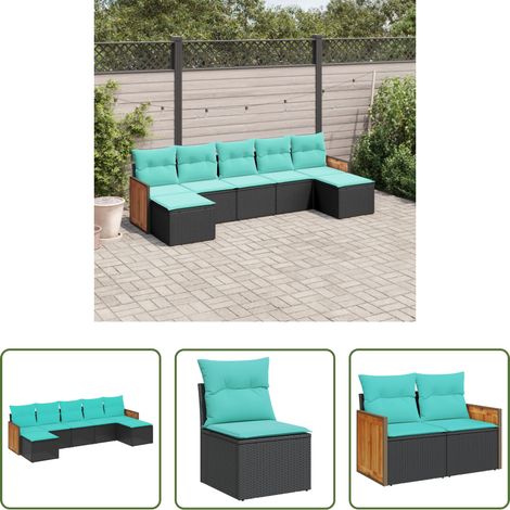 Gartenmöbel - 7-teiliges Gartensofa-Set mit Kissen, schwarzes Polyrattan (1/5)