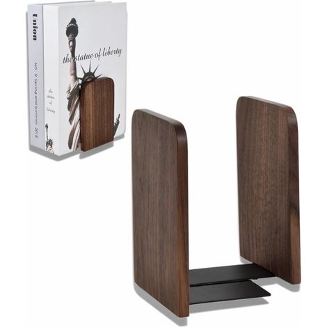 Paquete de 2 sujetalibros de madera de nogal，soporte decorativo para libros y revistas para el hogar，revistas y videojuegos (1/5)