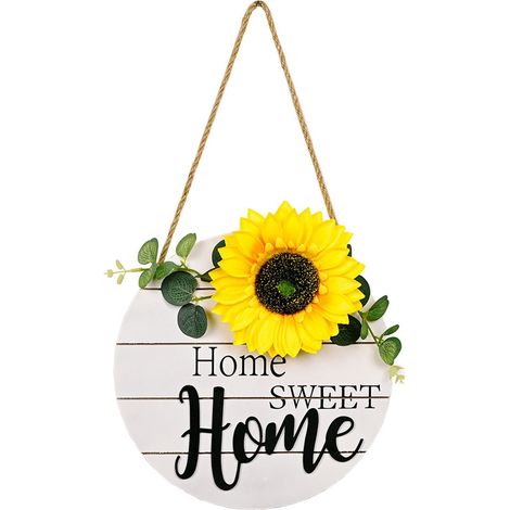 Guirlande En Bois - Fleur De Tournesol Simulée - Décoration Porte Intérieure Extérieure - Pour Maison Café Bureau - 27x27 Cm - 1 Pièce (1/5)