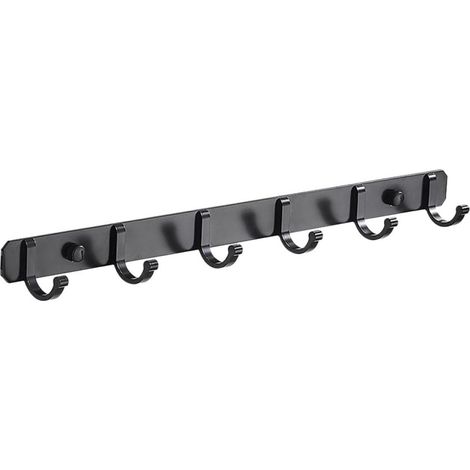 Porte-manteau mural en aluminium noir spatial avec 6 crochets, organisateur pour cuisine et salle (1/5)