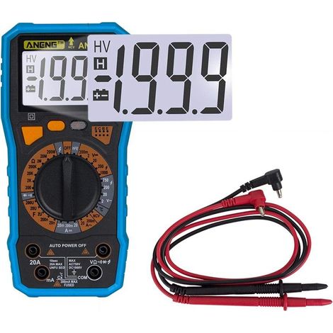 LCD-Digitalmultimeter AC/DC, Amperemeter, Widerstands- und Kapazitätsmesser – Blau (1/2)