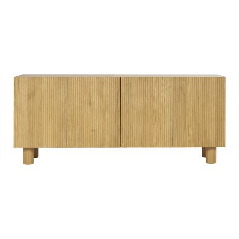 Design-Sideboard aus hellem, massiver Eiche mit Gravur 4-türig B180 cm GOSHI