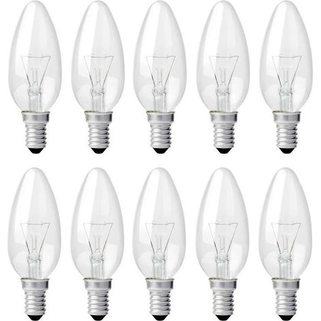 E14 40 W klare Kerzenbirne, dimmbare Glühlampe, Warmweiß 2700 K, 400 lm, Flammen-Glühbirne, E14 Edison-Schraub-Kerzenbirnen, 10 Stück (1/5)