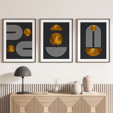 Lot de 3 Affiches / Posters Triptyque - Formes géométriques - 3 Affiches - 70x100 cm (Cadres non fournis) - Photo pleine page (1/5)
