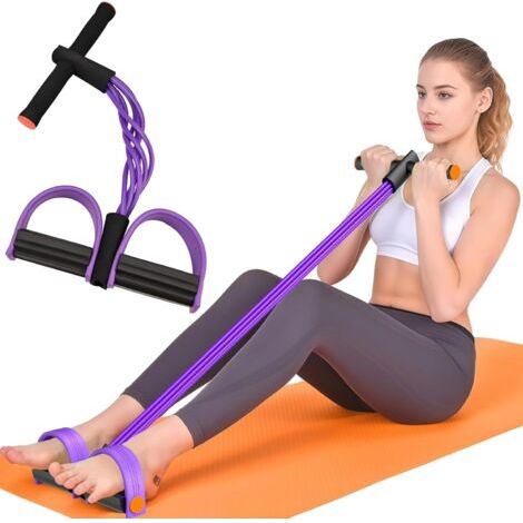 Widerstandsband mit Griff, 6-fach elastisches Widerstandsband für Pedale, Knöchelkrafttrainingsgerät aus Naturkautschuk für Bauchmuskelübungen, Dehnung von Bauchmuskeln, Armen und Beinen (lila) (1/5)