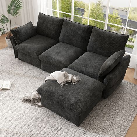 Canapé d’angle 3 places avec rangement, canapé en L en chenille avec pouf modulable Gris foncé, 222,5 x 154,5 x 76,5 cm (1/5)
