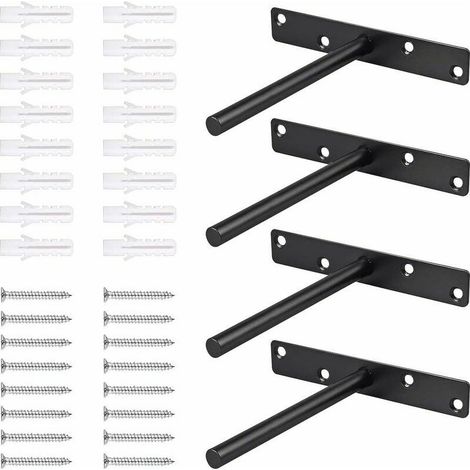Lot de 4 supports de tablettes flottantes invisibles, supports métalliques invisibles en acier massif avec vis, adaptés aux tablettes murales en bois, pour le bricolage à domicile (1/5)