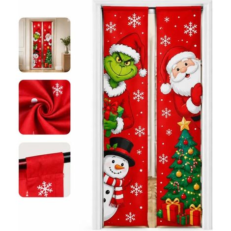 1 Pièce Rideau de Porte de Noël Rouge en Polyester, Dimensions 30×180 cm, Bannière Imprimée pour Décoration de Porte et Fête (1/5)