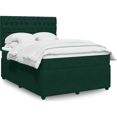 Cama box spring con colchón terciopelo verde oscuro 140x200 cm (1/5)