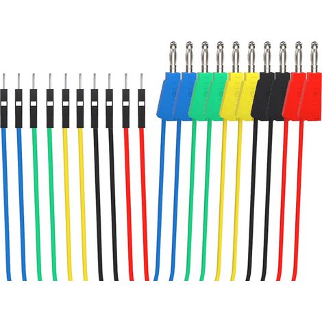 Lot de 10 câbles de test électriques flexibles en silicone, avec fiches bananes empilées, colorés, pour plaque d'essai. (1/5)