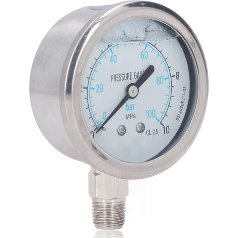 Manomètre en acier inoxydable 1/4 po NPT pour huile, eau et vide, 0-10 MPa, usage domestique et industriel (1/5)