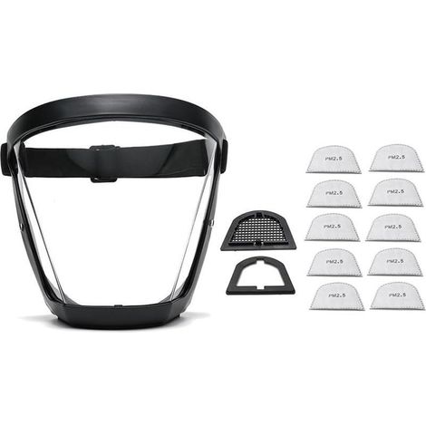Masque de Protection de Travail Masque de Protection Intégral Transparent Protecteur Anti Poussière avec 10 Filtres Noir (1/5)