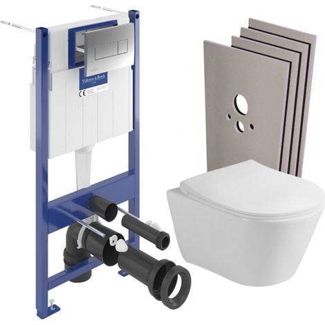 Viconnect Pro S Pack WC Bâti Villeroy & Boch + WC sans bride Avva + Abattant softclose + Plaque + Set habillage (1/5)