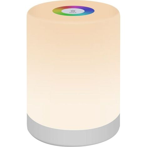 Veilleuse, RVB, 7 couleurs, 4 modes d'éclairage, contrôle tactile, intensité variable, batterie 1200 mAh, portable, USB, blanc (1/5)