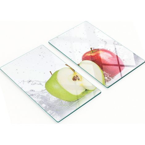 Juego de dos tablas de cocina decorativas de cristal con dise帽o de manzana y agua, 2x30x52 cm.