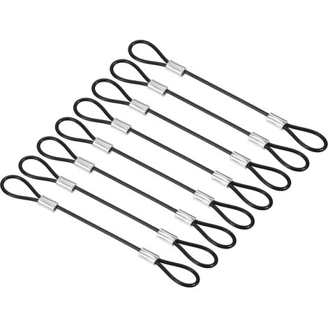 0,3Ft Sécurité Câble Verrouillage, 8 Paquet Inox Acier 2mm Dia Sécurité Fil Corde avec Double Boucle pour Scène Éclairage Bagage Serrure Noir (1/5)