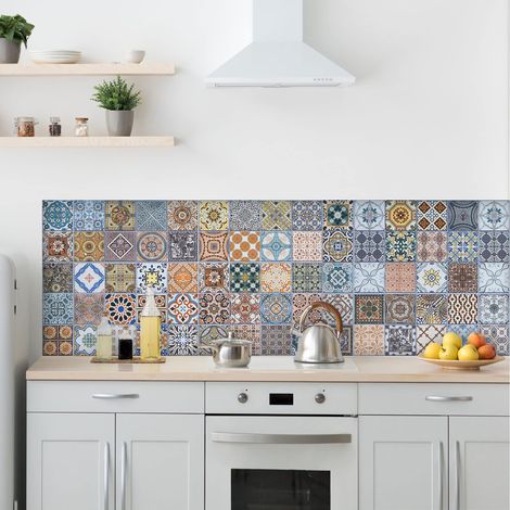 Credence Adhesive pour Cuisine autocollant mural fantaisie Les azulejos de Séville 260x60 cm fabriqué en Italie avec encre non toxique, ignifuge et résistant à l'eau (1/5)