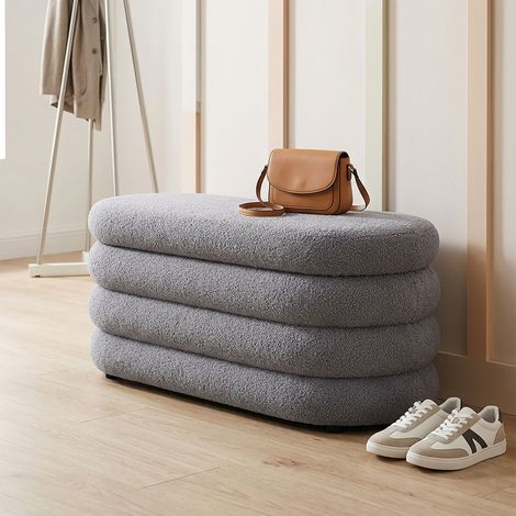 Relaxdays Sitzbank, Stauraum, Teddystoff, gepolstert, Flur, Schlafzimmer, HxBxT: 42 x 110 x 45 cm, Truhenbank, grau (1/5)