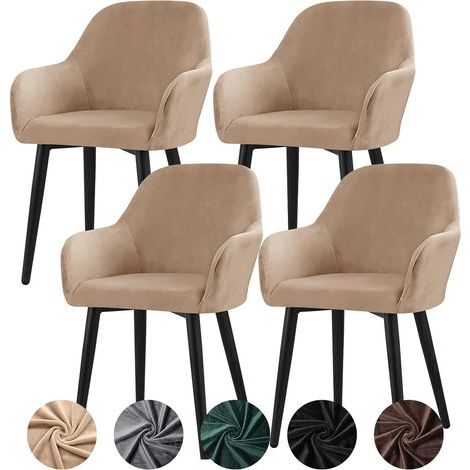 Stretch Velvet Chair Covers, Set of 4, Universal Armchair Covers, Removable and Washable, for Dining Room, Kitchen, Banquet, Wedding, Party (Camel, 4 Pieces) (1/5)