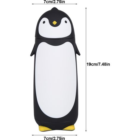 300 ml Tragbare, niedliche Pinguin-Glas-Trinkflasche, doppelwandig, Reisebecher, Schwarz (1/5)