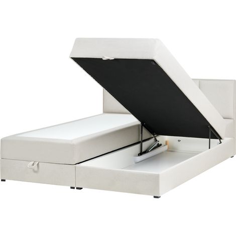 Cama continental con almacenaje de tela 180 x 200 cm blanco crema Baronet