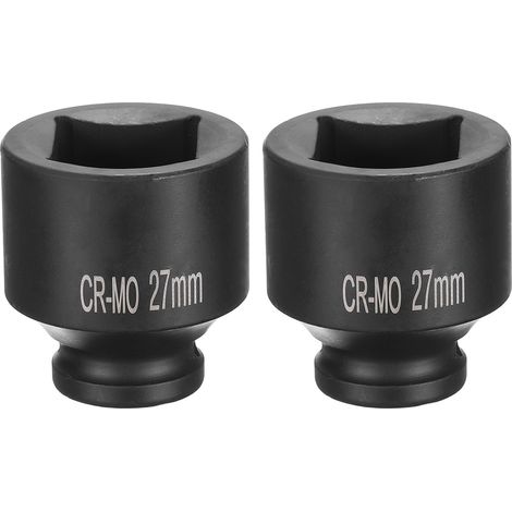 2Pcs 4 Pointe Douille Carrée 1/2" Drive 27mm Douille à Choc Carrée Métrique CR-MO Douilles de Roue Standard Noircissantes Outil de Douille Pneumatique pour Réparation Automobile (1/5)