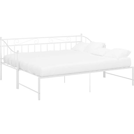 Cadre de canapé-lit extensible, Lit adulte pour 1 personnes, Structure de lit, Assemblage Facile, Blanc Métal 90x200 cm OIB9423E (1/5)