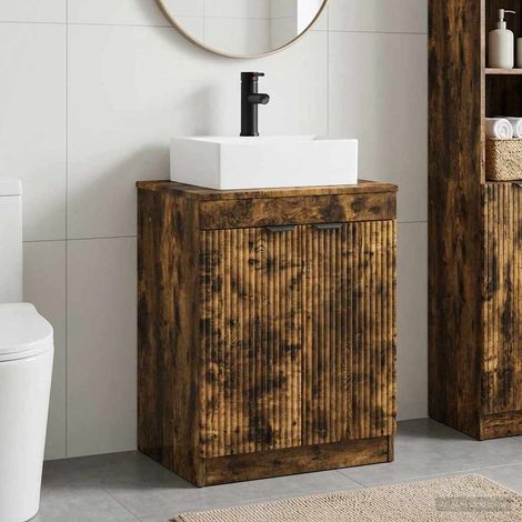 vidaXL Juego de muebles de baño Roble Ahumado Madera de ingeniería (1/5)