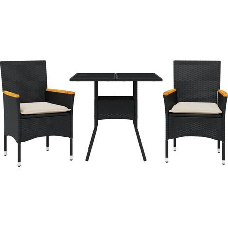 Maison Exclusive - 3-tlg. Garten-Essgruppe mit Kissen Schwarz Pol