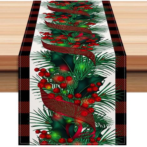 Nappe De Table De Noël - Motif Écossais Rouge Et Noir - Tissu Lin - 183 Cm De Long - Décoration Intérieure Pour Cuisine Salon Salle À Manger - 1 Pièce (1/5)