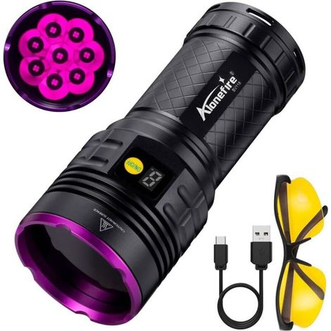 SV118 80W Lampe Torche UV LED 365nm Puissante USB C Rechargeable Lumiere Noire Affichage Numérique pour Resine, Pêche, Scorpion, Minéraux, Ambre avec Lunettes de Protection UV, Batterie (1/5)