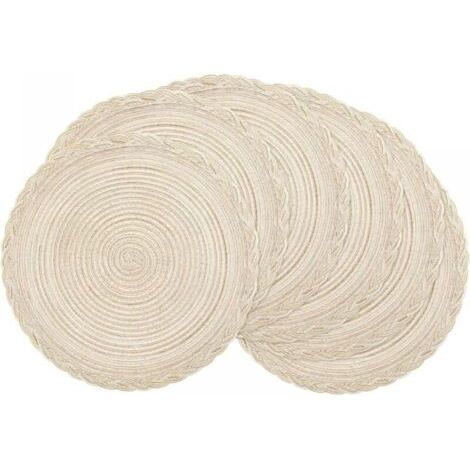 Lot de 6 sets de table ronds de 15 pouces, tressés bohèmes, en vrac, en coton, résistants à la chaleur, antidérapants (1/5)